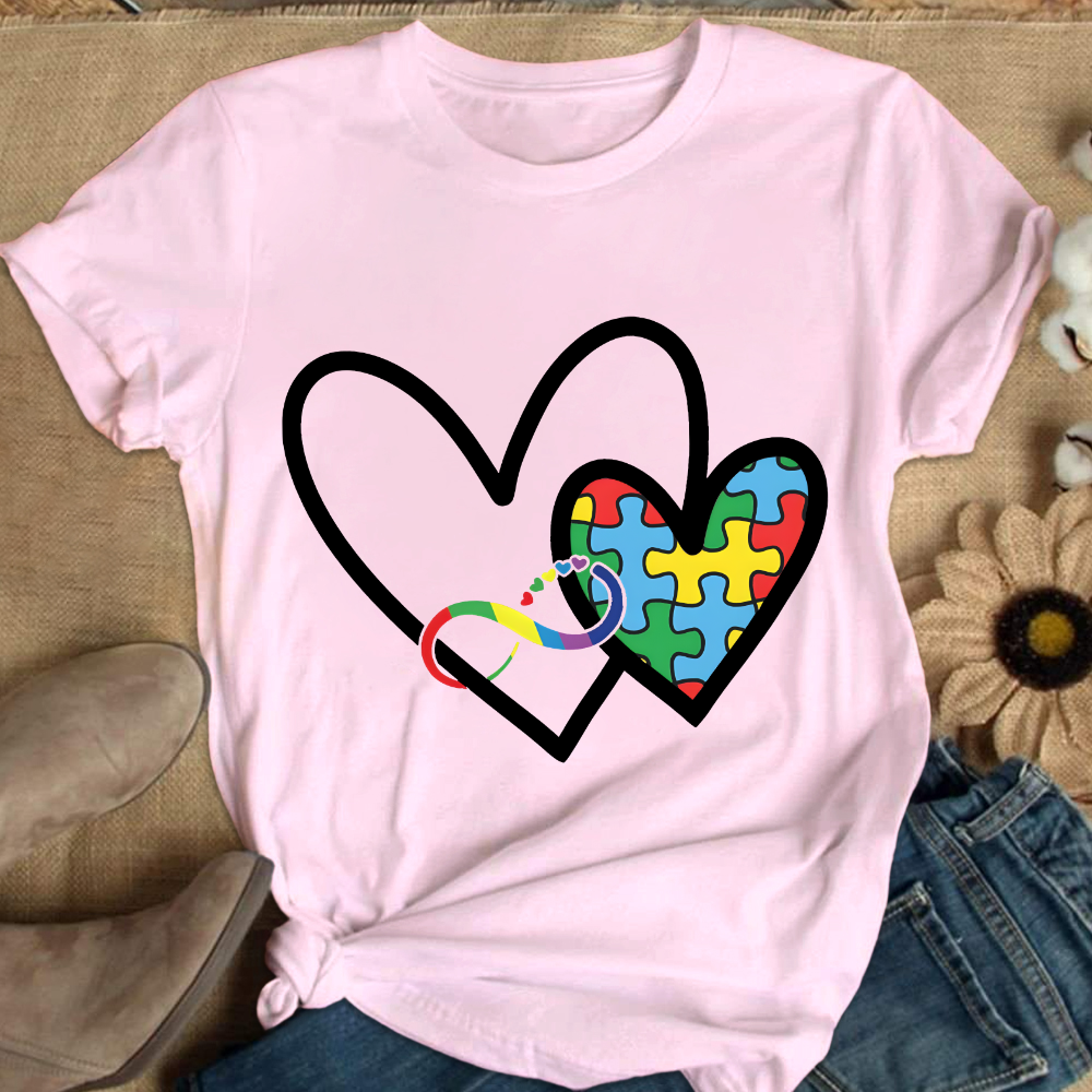 Autism Colorful Heart Cotton Nurse T-shirt