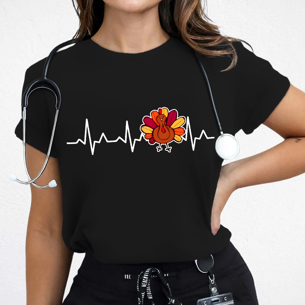 Heartbeat Turkey Nurse Thanksgiving Cotton Nurse T-shirt