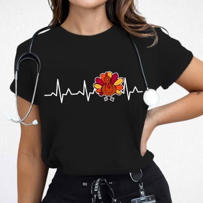 Heartbeat Turkey Nurse Thanksgiving Cotton Nurse T-shirt