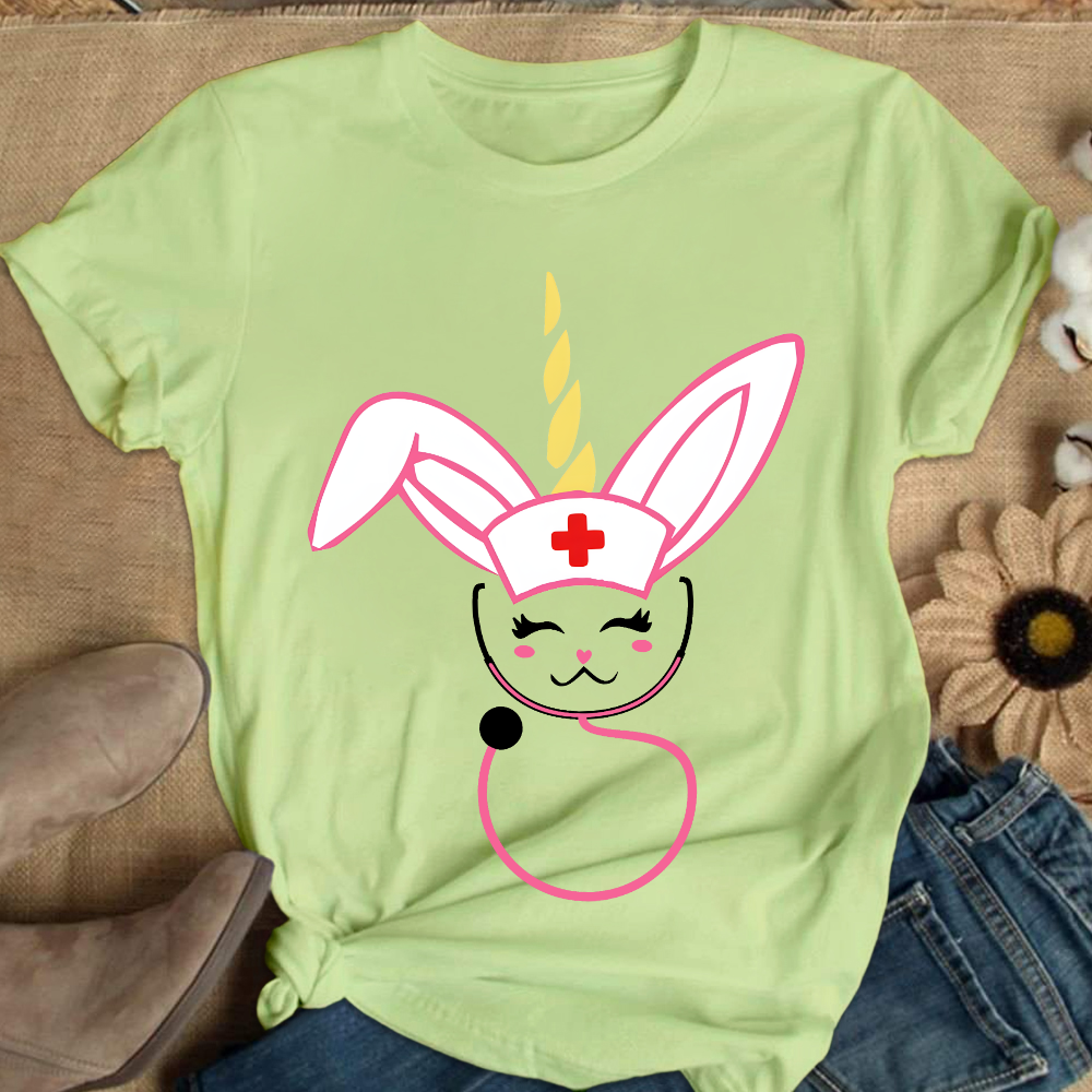 Funny Bunny Nurse Easter Cotton Nurse T-shirt