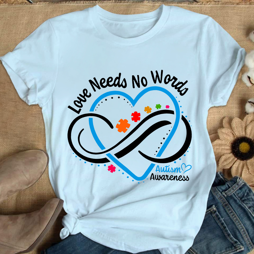 Love Needs No Words Autism Awareness Blue Heart Cotton Nurse T-shirt