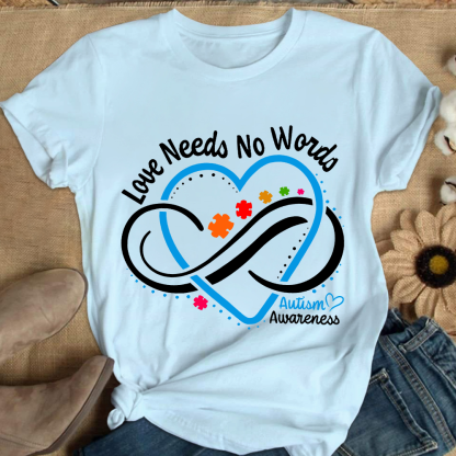 Love Needs No Words Autism Awareness Blue Heart Cotton Nurse T-shirt