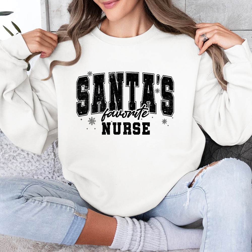 Santas's Favorite Nurse Cotton Pullover Sweatshirt