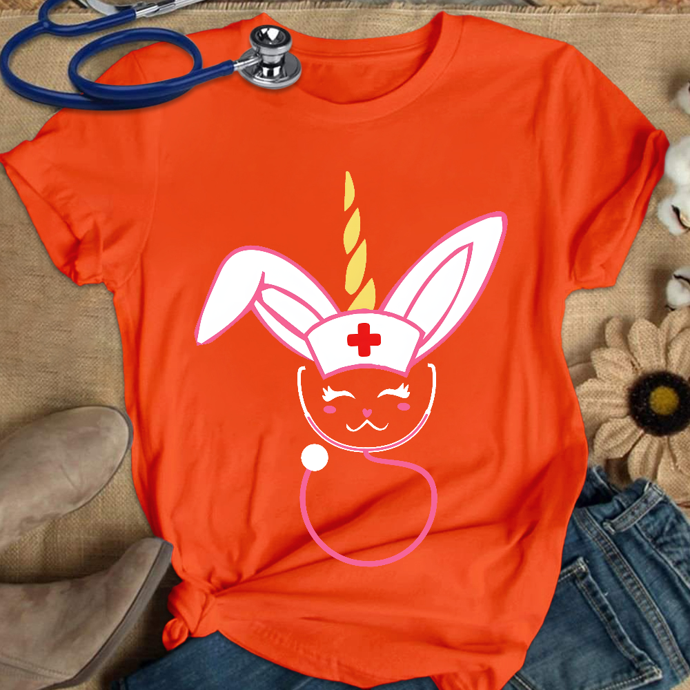 Funny Bunny Nurse Easter Cotton Nurse T-shirt