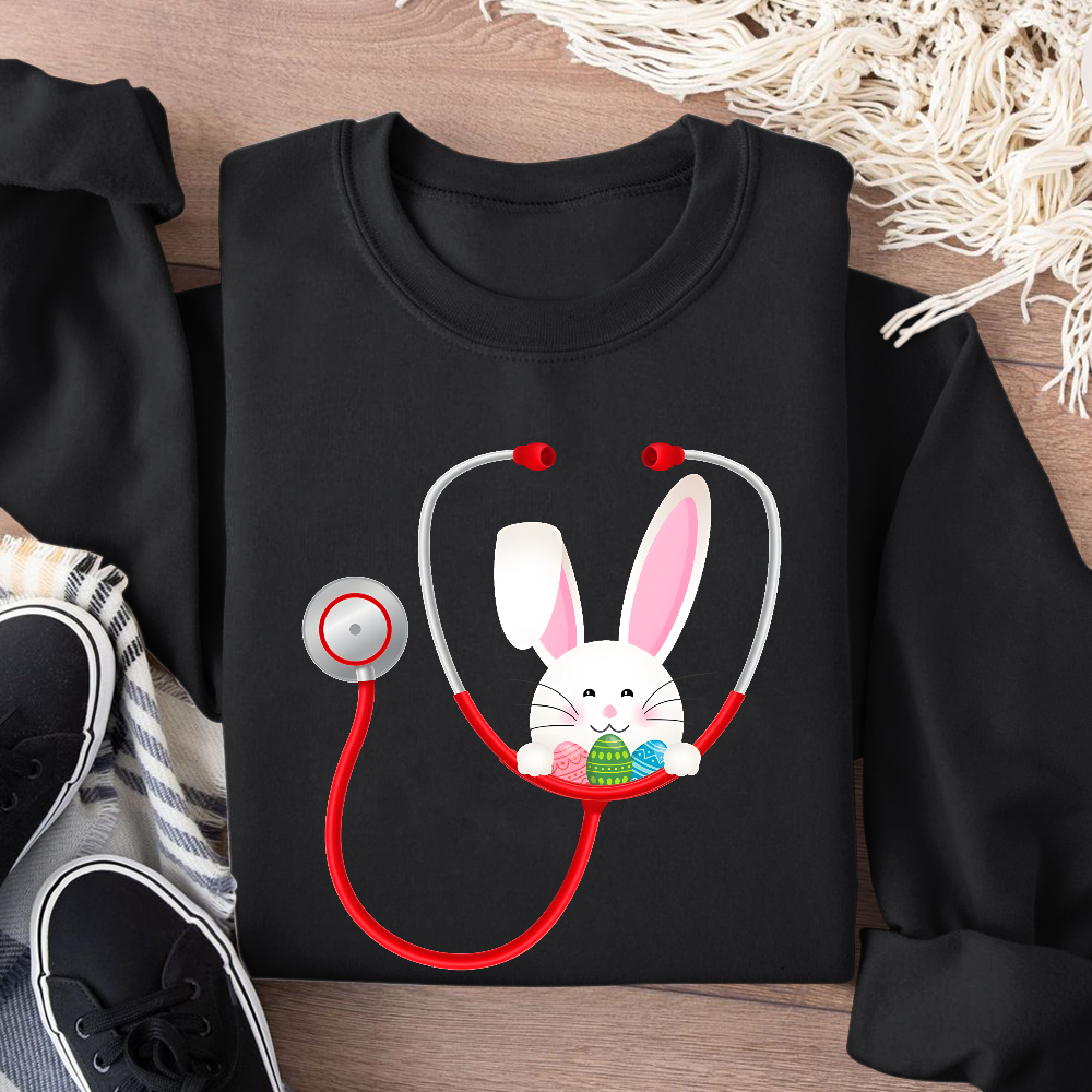 Easter Bunny Stethoscope Cotton Pullover Sweatshirt