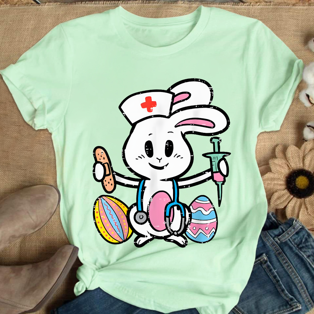 Easter Bunny Nurse Stethoscope Cute Rabbit Cotton Nurse T-shirt