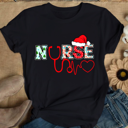 Santa's Favorite Nurse Shirt Christmas Funny Gift Cotton Nurse T-shirt