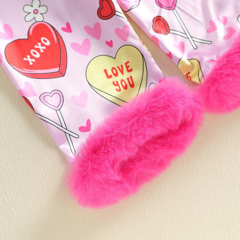 Kids Toddler Girl 2 Piece Valentine's Pajamas Set Heart Shape Pajamas Top with Pajamas Pants Satin Sleepwear