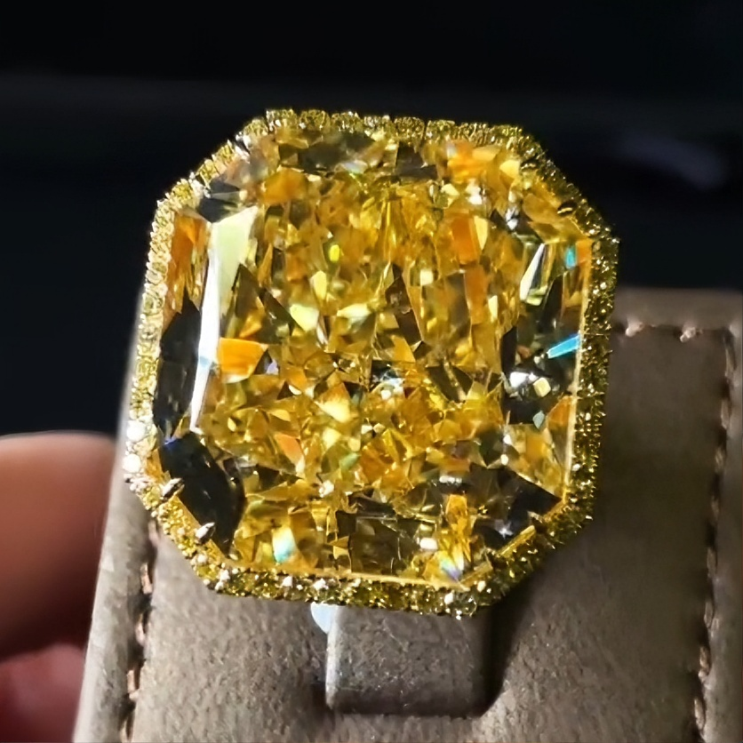 12.3ct Cushion Cut Yellow Sapphire Diamond Ring