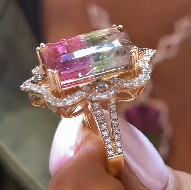 6.1ct Emerald Cut Pink & Emerald Sapphire Ring 