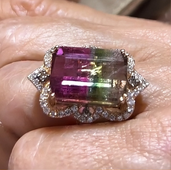 6.1ct Emerald Cut Pink & Emerald Sapphire Ring 