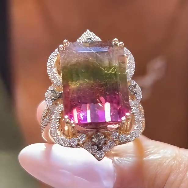 6.1ct Emerald Cut Pink & Emerald Sapphire Ring 