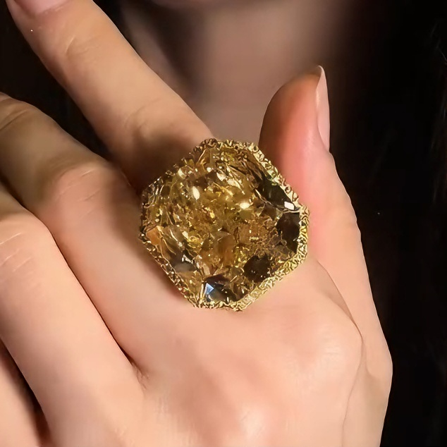 12.3ct Cushion Cut Yellow Sapphire Diamond Ring