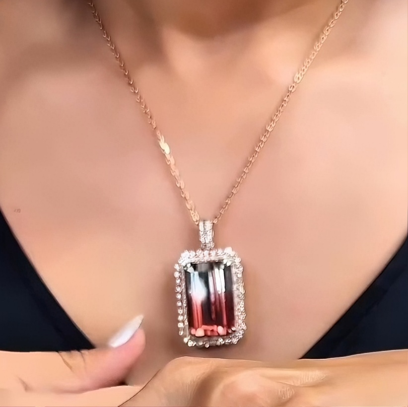 Vintage 5.3ct Emerald Cut Pink & Emerald Sapphire Pendant Necklace