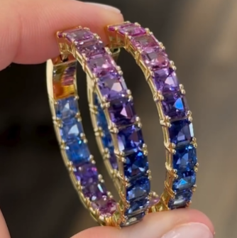 Trendy 4.2ct Princess Cut Rainbow Sapphire Hoop Earrings