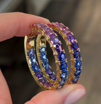 Trendy 4.2ct Princess Cut Rainbow Sapphire Hoop Earrings