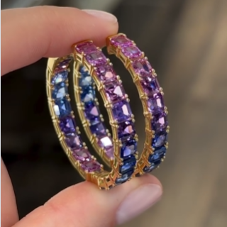 Trendy 4.2ct Princess Cut Rainbow Sapphire Hoop Earrings