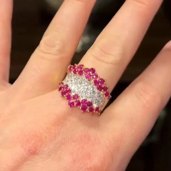 5.6ct Round Cut Ruby and White Sapphire Diamond Ring