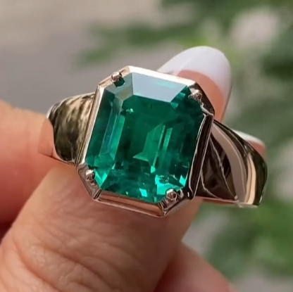 5.2ct Emerald Cut Emerald Sapphire Solitaire Ring 
