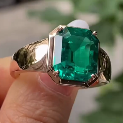 5.2ct Emerald Cut Emerald Sapphire Solitaire Ring 