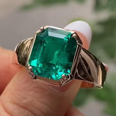 5.2ct Emerald Cut Emerald Sapphire Solitaire Ring 