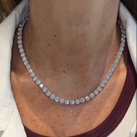 Glamorous 10.2ct Round Cut White Sapphire Diamond Tennis Necklace  