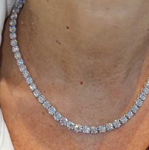 Glamorous 10.2ct Round Cut White Sapphire Diamond Tennis Necklace  