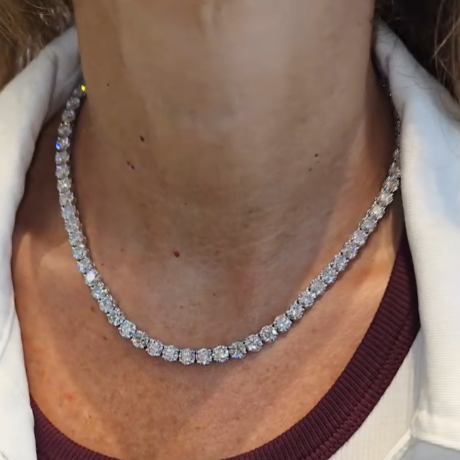 Glamorous 10.2ct Round Cut White Sapphire Diamond Tennis Necklace  