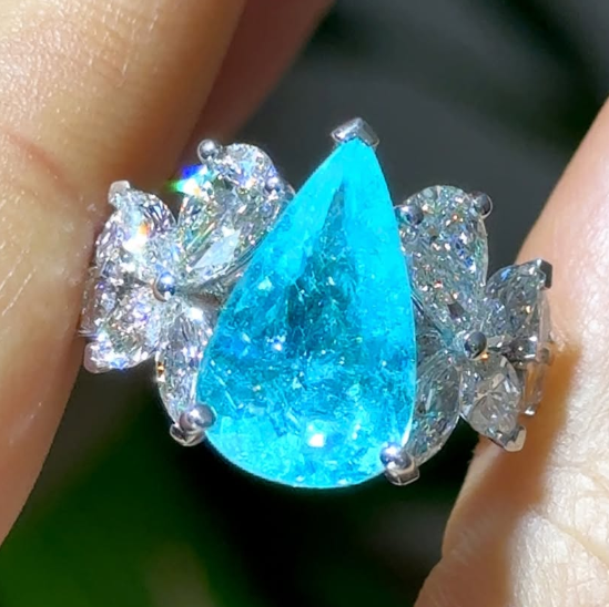 4.2ct Pear Cut Aquamarine Diamond Statement Ring