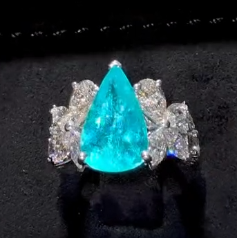 4.2ct Pear Cut Aquamarine Diamond Statement Ring