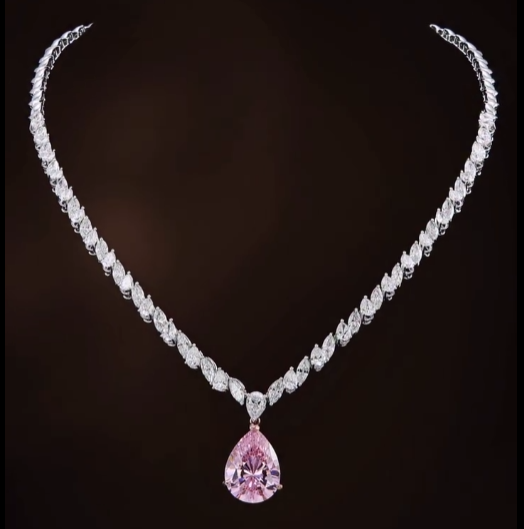 Elegant 10.8ct Pear Cut Fancy Pink Sapphire Necklace