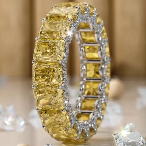 5.6ct Princess Cut Yellow & White Sapphire Engagement Ring 