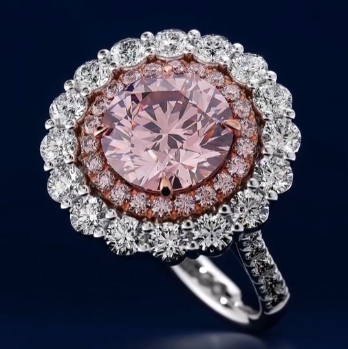 Romantic 6.3ct Round Cut Pink Sapphire Engagement Ring 