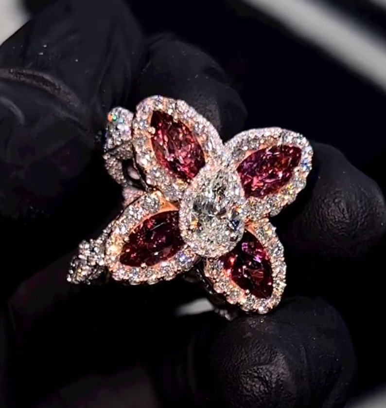 Victorian 3.6ct Marquise Cut Ruby Ensemble Ring