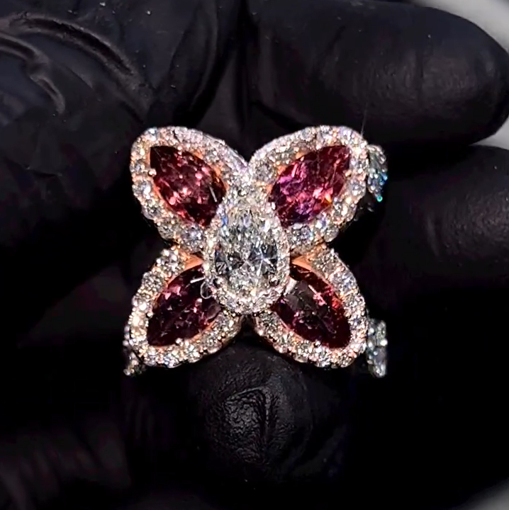 Victorian 3.6ct Marquise Cut Ruby Ensemble Ring