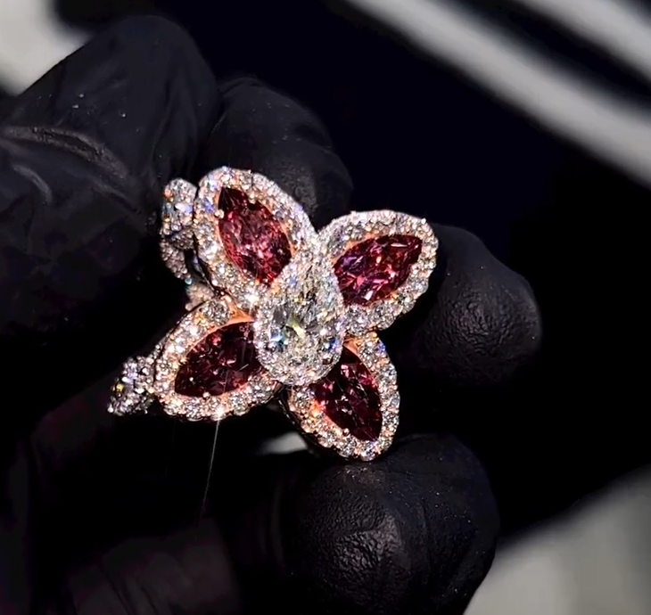 Victorian 3.6ct Marquise Cut Ruby Ensemble Ring