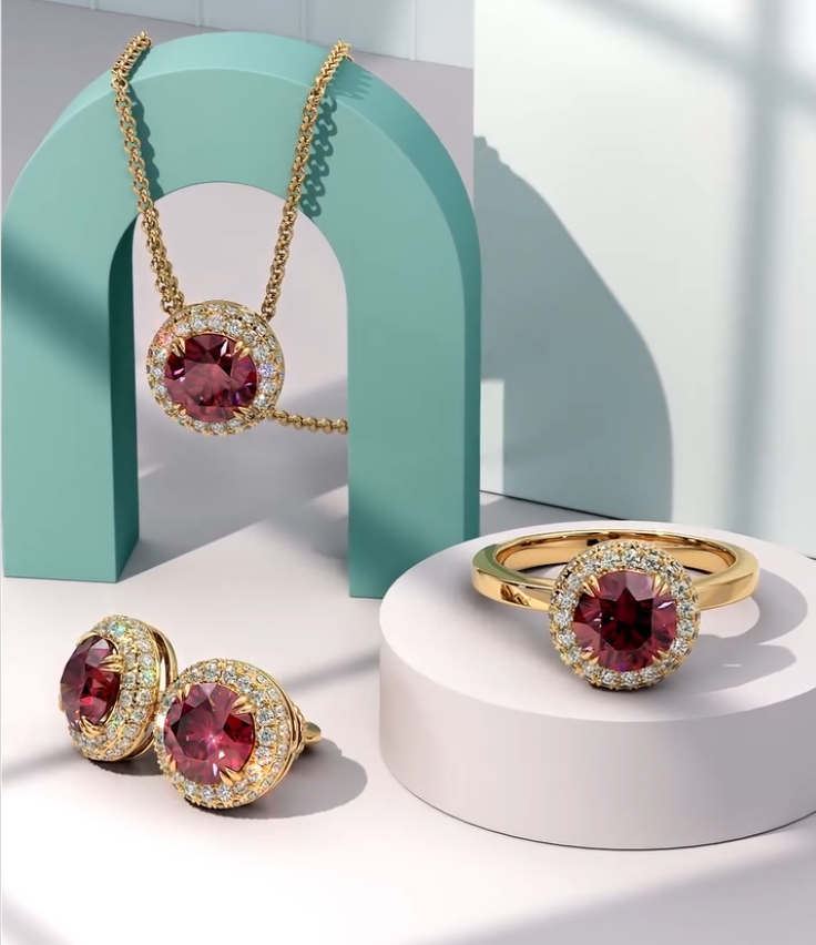 Elegant Victorian 3ct Round Cut Ruby (Romantic Dating) Diamond Halo Earrings - Timeless Radiance​