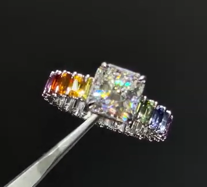 Square Diamond Rainbow Halo Ring