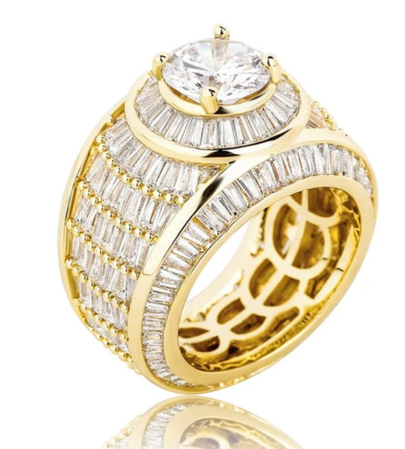 Art Deco 5ct Round Cut White Diamond Halo Golden Engagement Ring