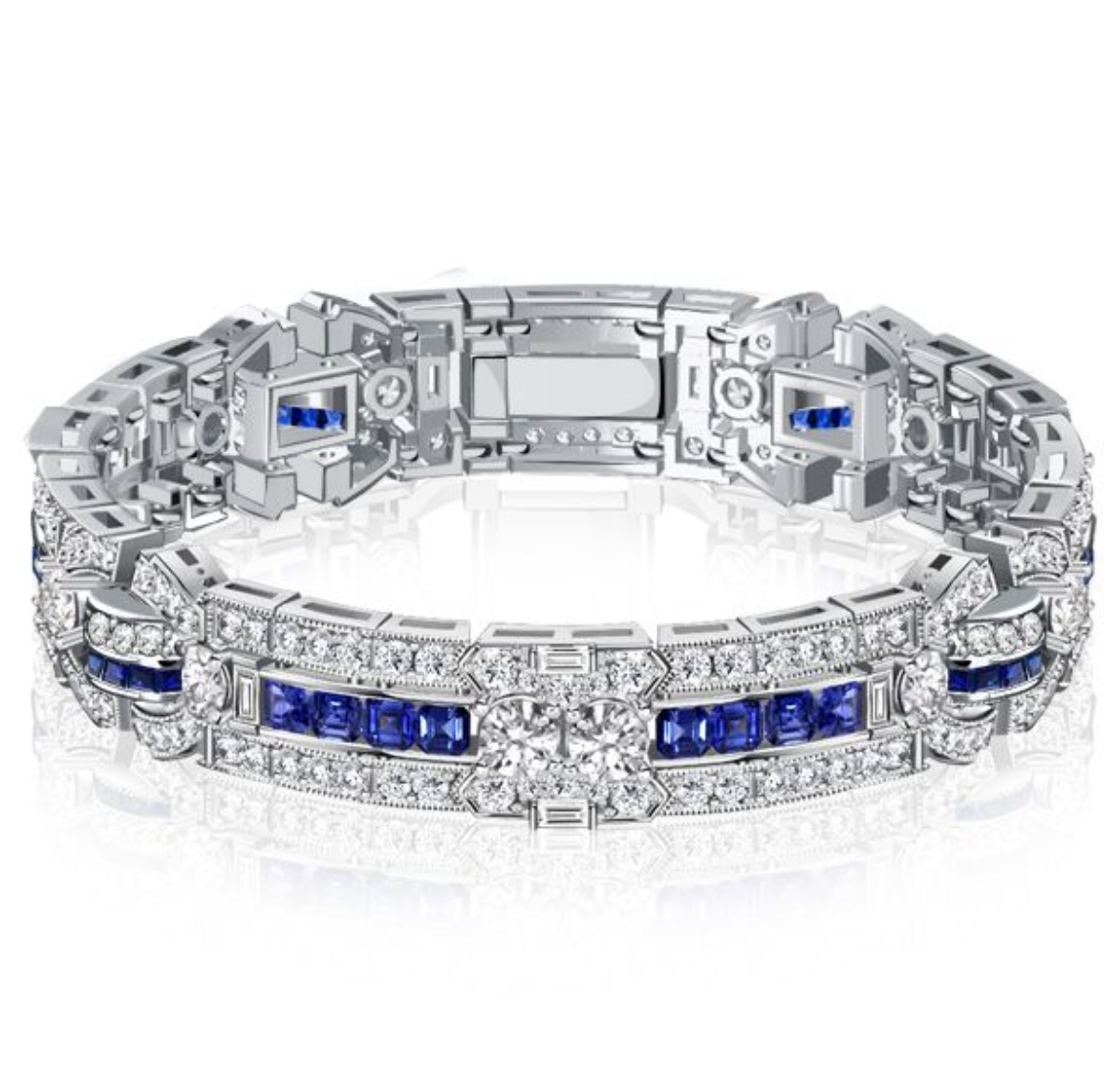 Art Deco 6.0ct Emerald Cut Royal Blue Sapphire Luxury Evening Bracelet