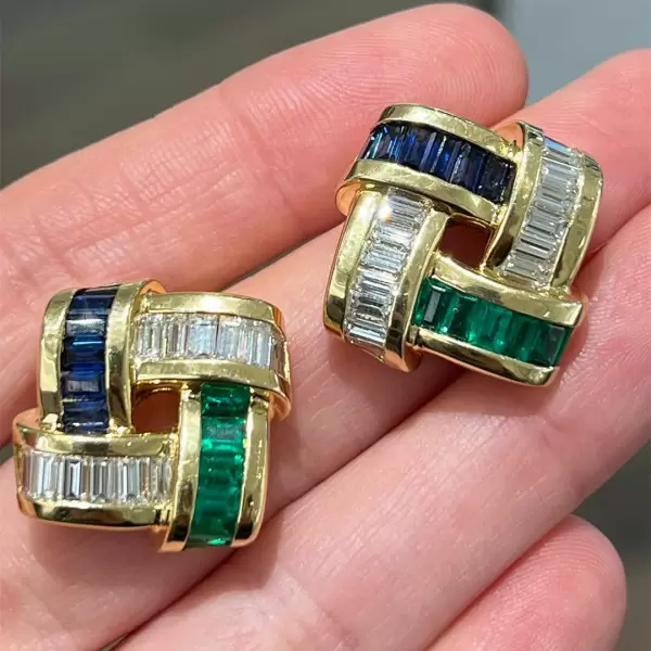 Luxury 3.6ct Emerald Cut Emerald Sapphire Earrings