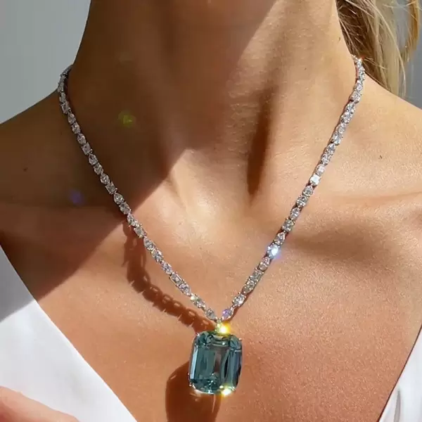 Multi-cut Chain 18ct Cushion Cut Aquamarine Statement Necklace