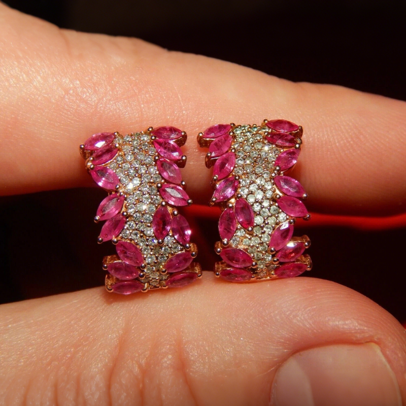 4ct Round Cut Ruby and White Sapphire Hoop Earrings 