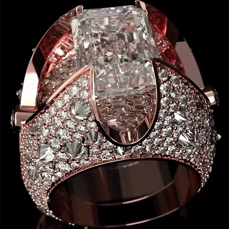 10ctw Emerald Cut Pave Setting Dual Wear Stacking Ring