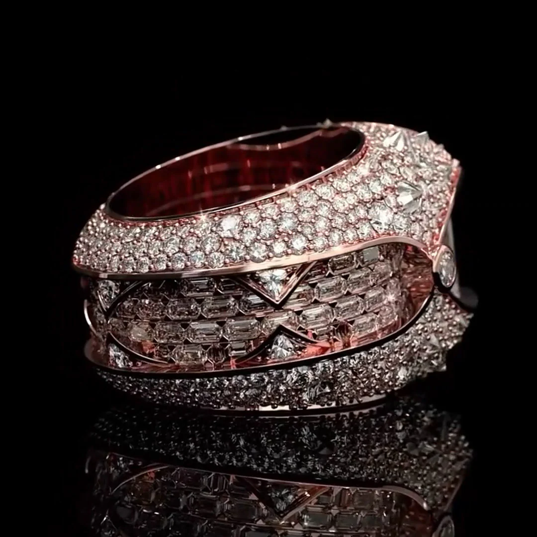 10ctw Emerald Cut Pave Setting Dual Wear Stacking Ring