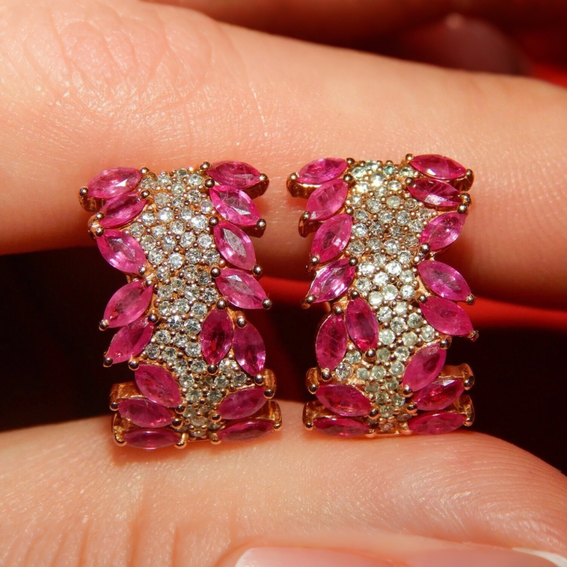 4ct Round Cut Ruby and White Sapphire Hoop Earrings 