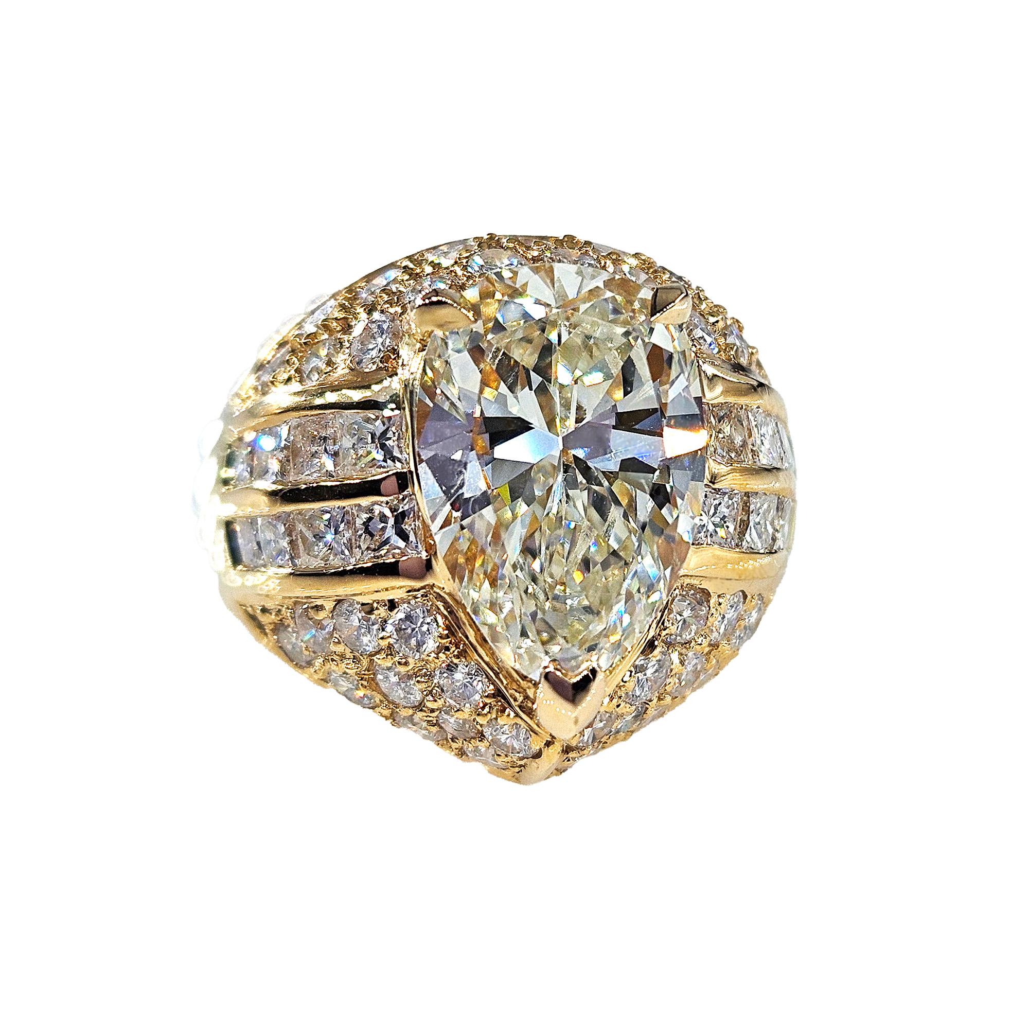 6.50 carat vintage pear-shaped diamond engagement and wedding ring