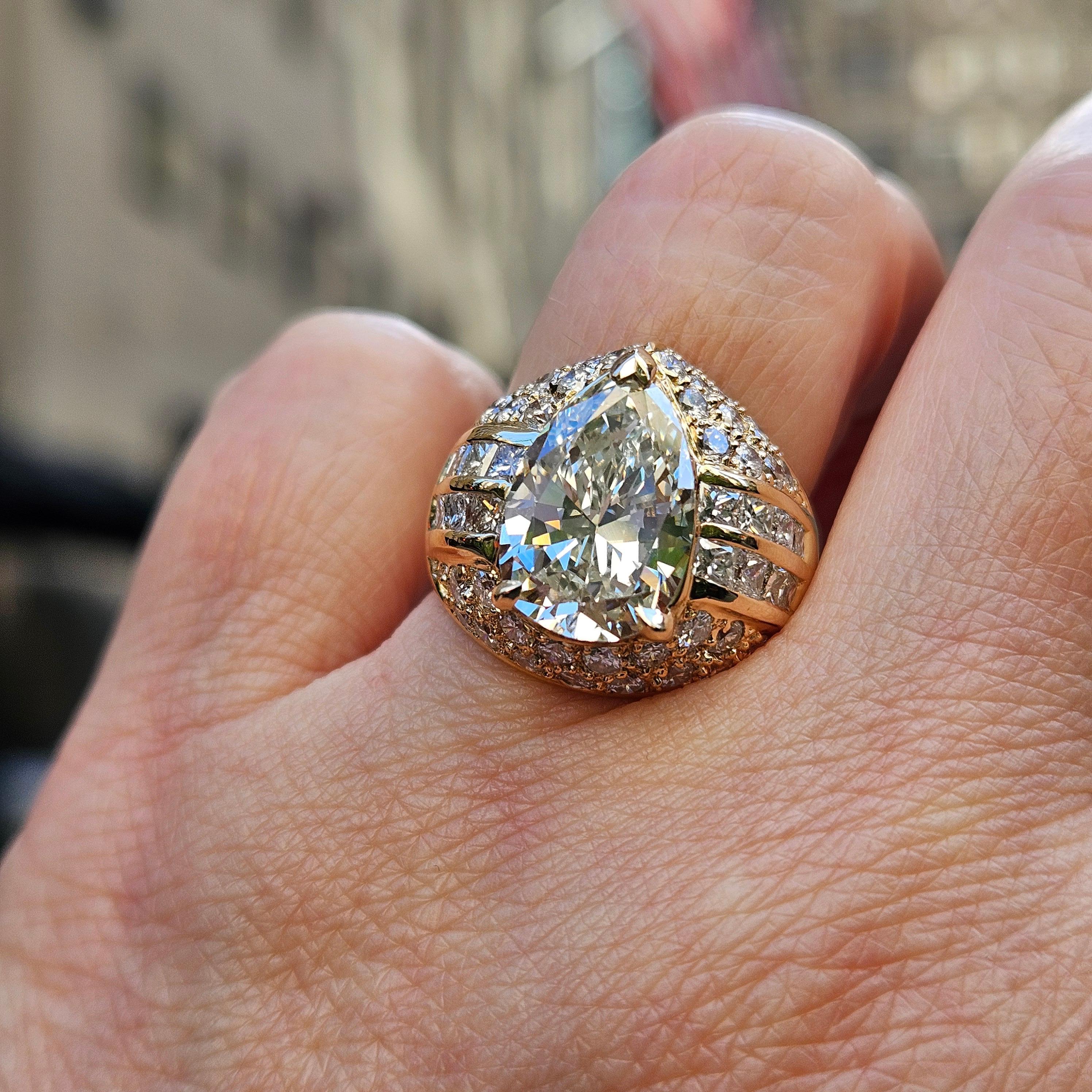 6.50 carat vintage pear-shaped diamond engagement and wedding ring