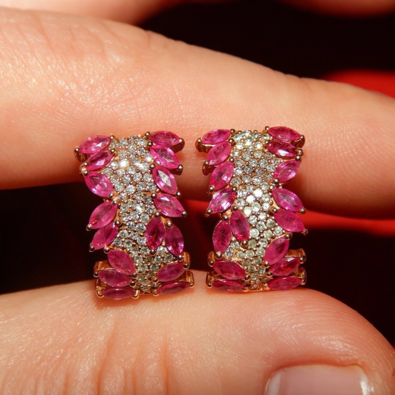 4ct Round Cut Ruby and White Sapphire Hoop Earrings 