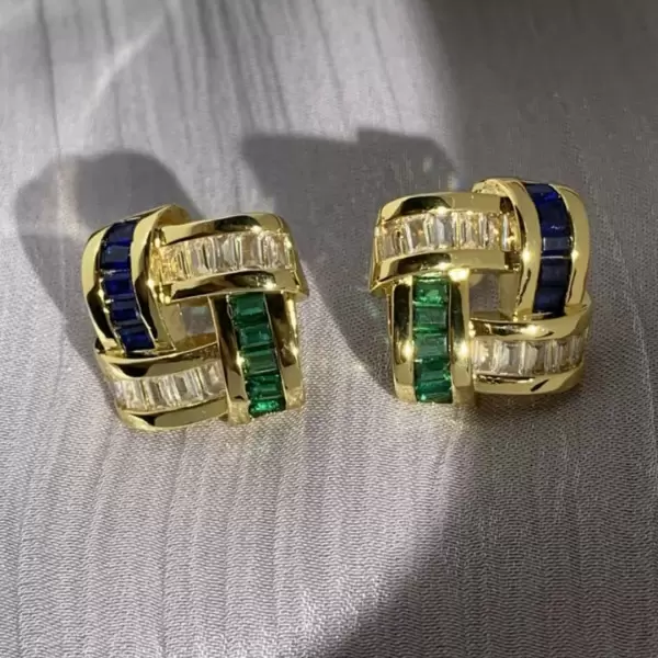 Luxury 3.6ct Emerald Cut Emerald Sapphire Earrings